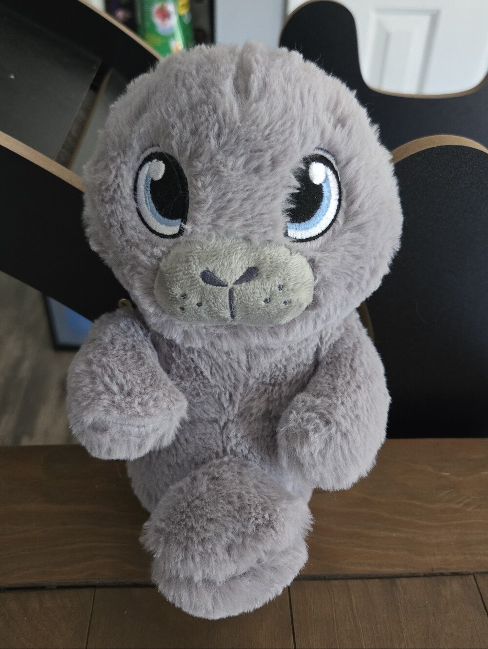 Gray Plush Seal Stuffed Animal with Blue Eyes Fiesta